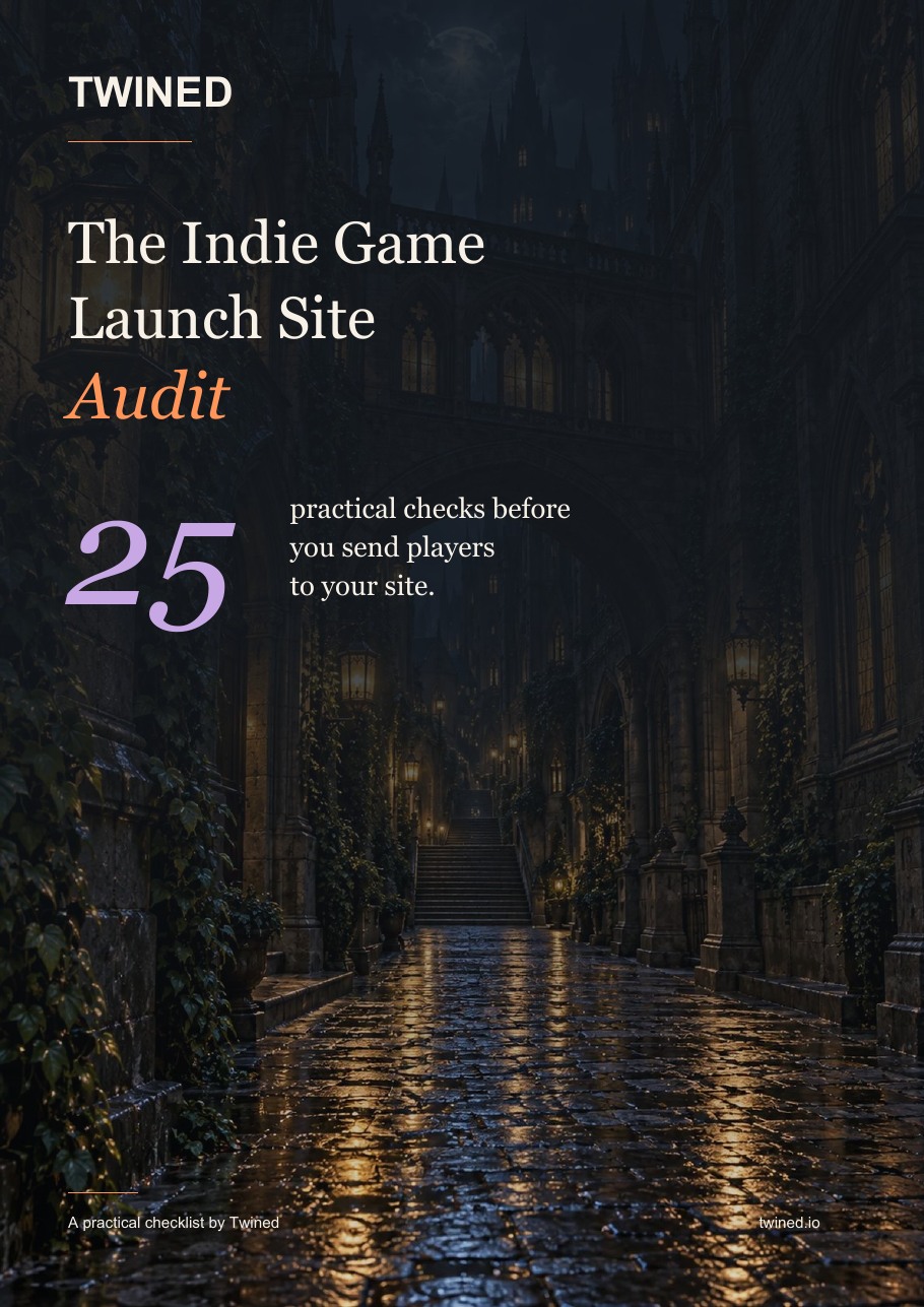 Cover of The Indie Game Launch Site Audit, the free 25-point checklist by Twined